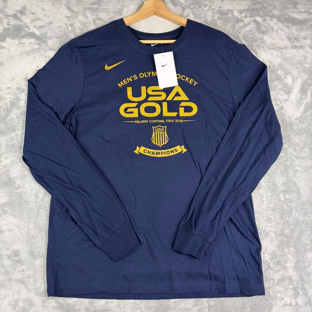 Nike USA Hockey Mens Large 2026 Winter Olympics Gold Roster Long Sleeve Tee NWT